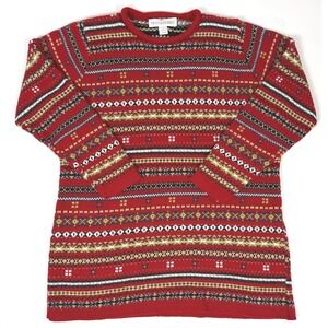 Motherhood Vintage Red Fair Isle Knit Maternity Sweater Crew Neck Medium